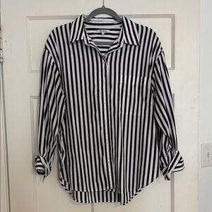 Madewell Size L Black and White Striped Lon-Sleeved Button-down